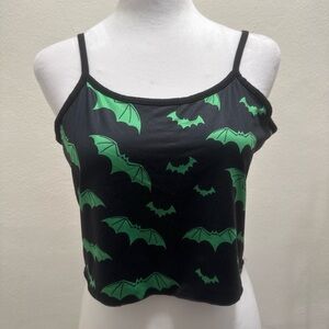 Romwe Black and Green Bat Crop Top